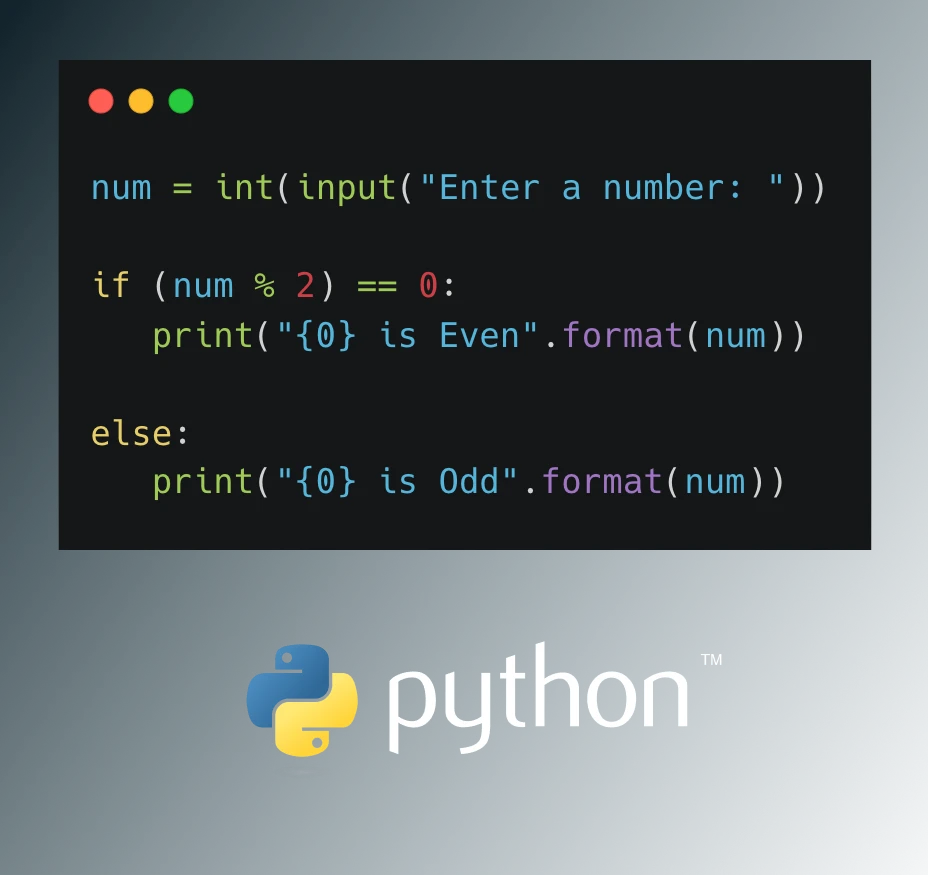 Python code checking if a number is even or odd